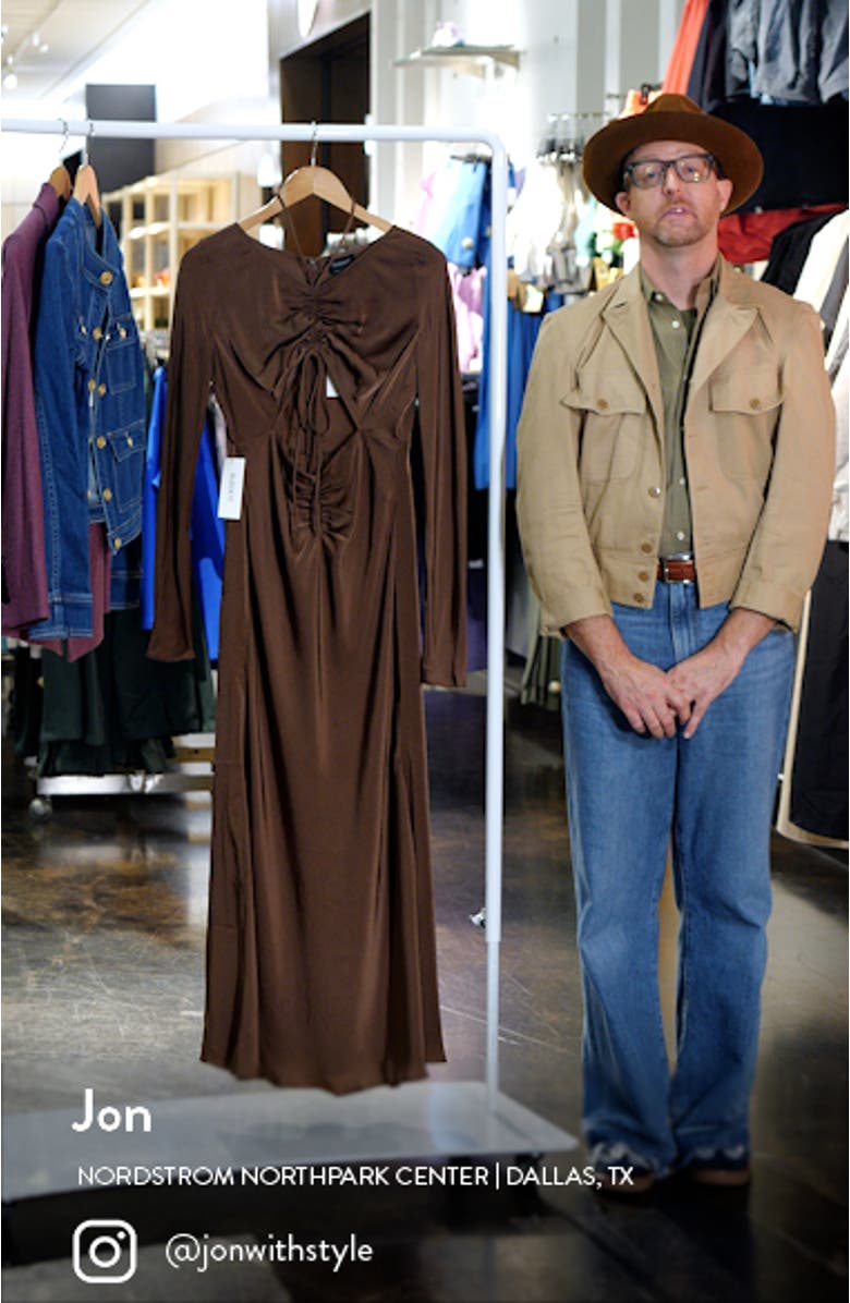 Daring Ruched Long Sleeve Cutout Midi Dress, sales video thumbnail