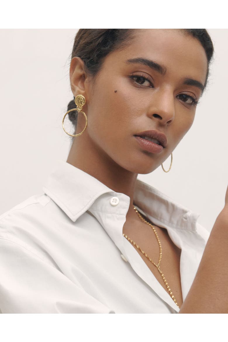Myia Coin Front Hoop Earrings, Alternate, color, Brass