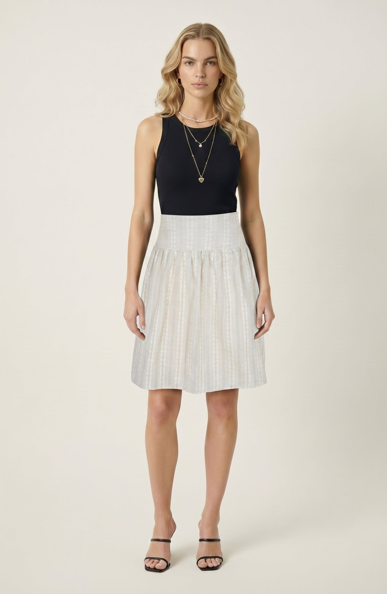 Modenaire Textured Smocked Waist Gathered A-Line Skirt, Alternate, color, Ivory
