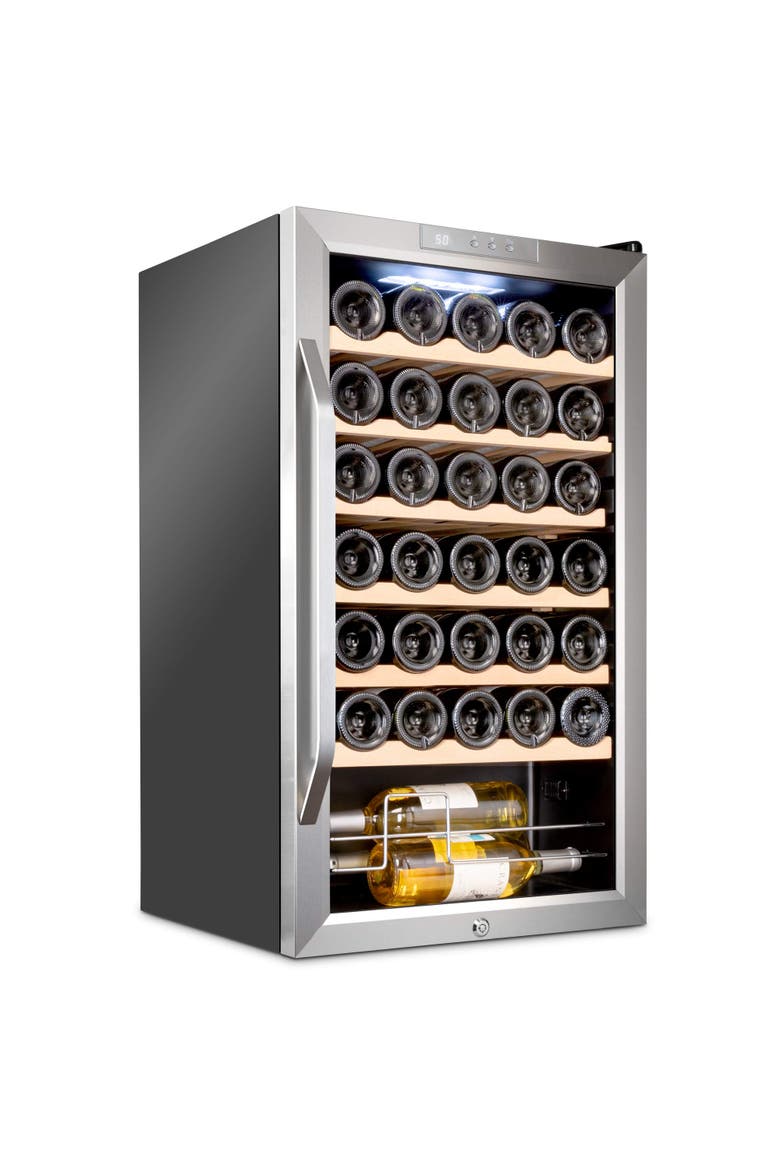 34 Bottle Compressor Wine Refrigerator, Freestanding Wine Cooler with Lock, Main, color, Silver