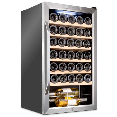 34 Bottle Compressor Wine Refrigerator, Freestanding Wine Cooler with Lock