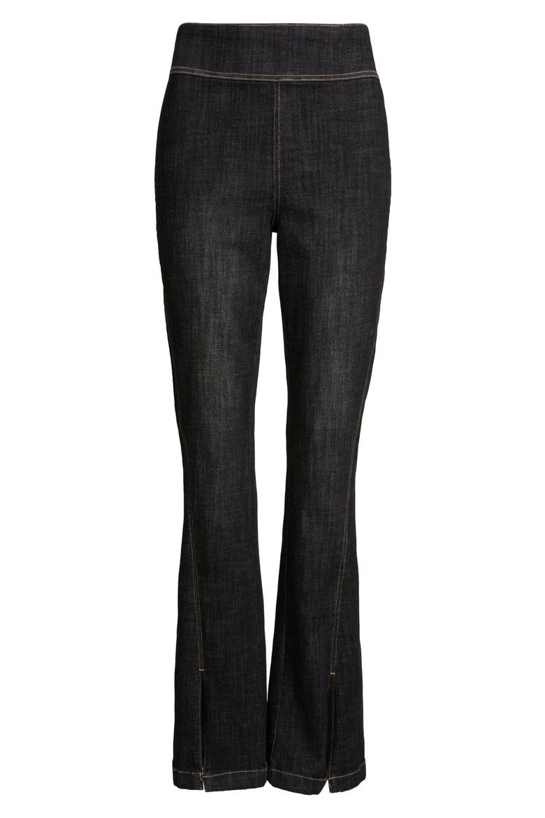 Crosshatch Slit Hem Denim Leggings, Alternate, color, BLACK