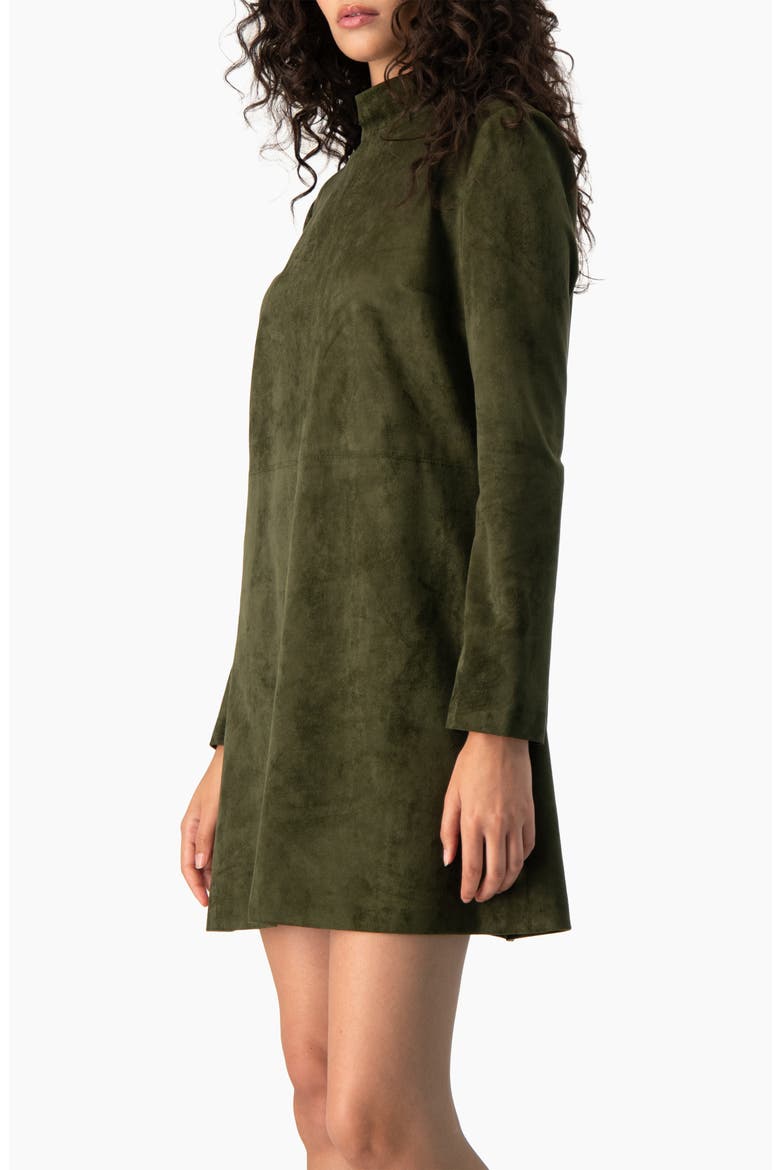 Faux-Suede Mock-Neck Long-Sleeve A-Line Mini Dress, Alternate, color, Olive Green