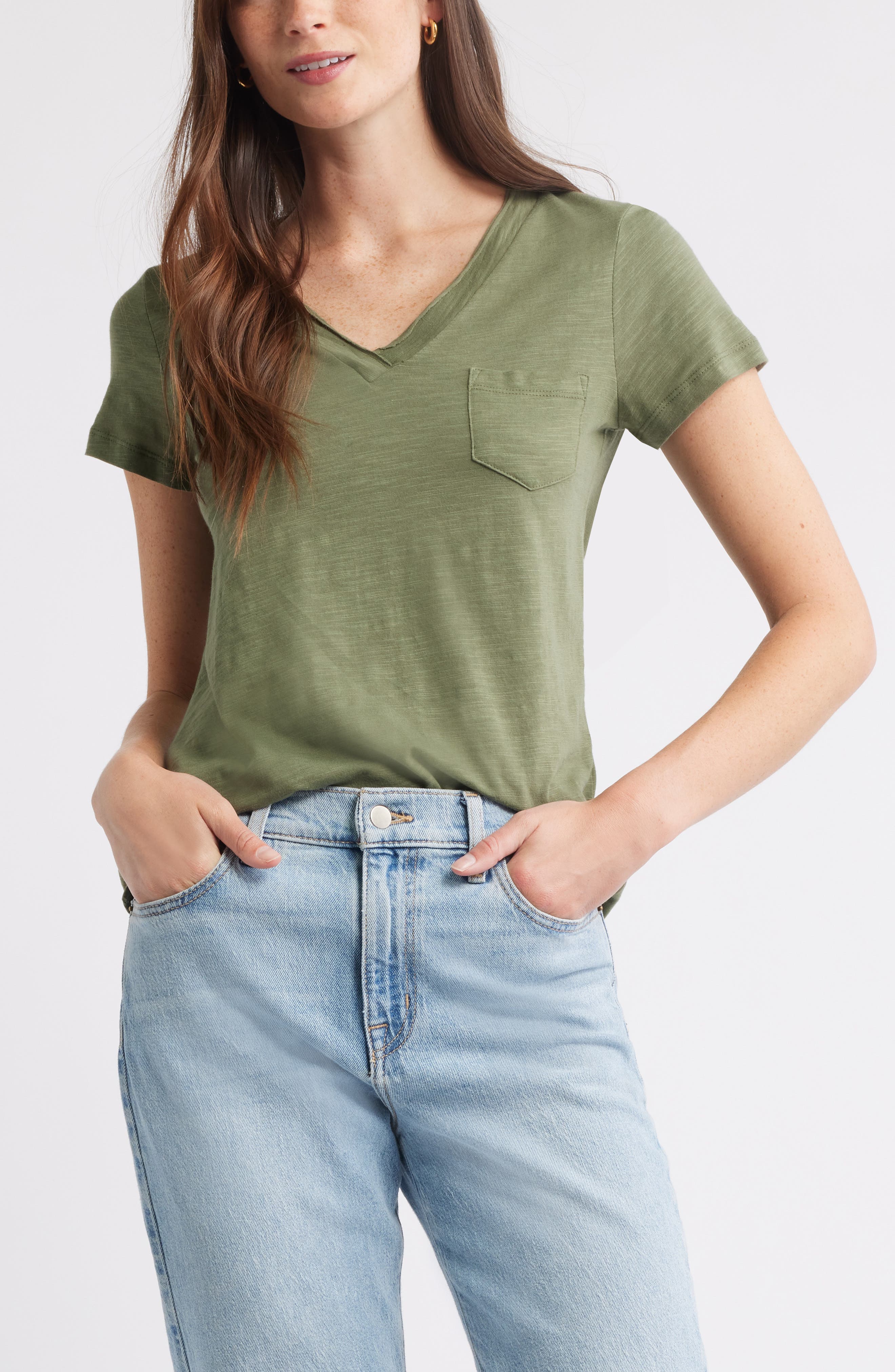 Caslon® Cotton & Modal V-Neck T-Shirt