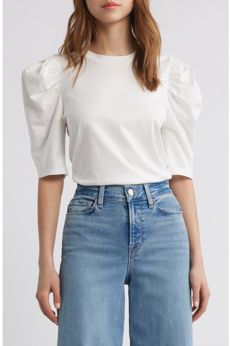 The Drape Puff Sleeve Organic Cotton Top, Main, color, WHITE