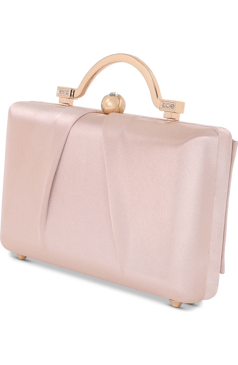Jewel Badgley Mischka Emma Satin Minaudiere with Outer Pocket, Alternate, color, Champagne