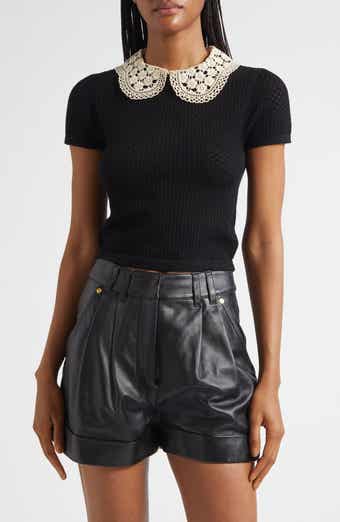 Alice + Olivia Ciara Lace Collar Short Sleeve Wool Blend Sweater
