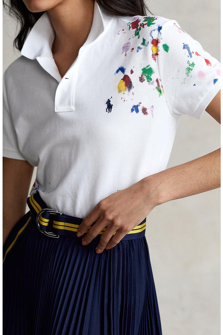 Classic Fit Paint Splatter Cotton Polo, Alternate, color, WHITE