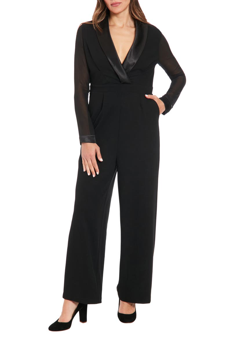 Tuxedo Long Sleeve Crepe Jumpsuit, Main, color, BLACK