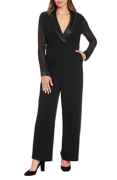 Tuxedo Long Sleeve Crepe Jumpsuit