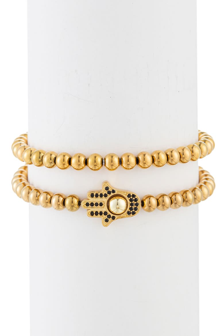 Set of 2 Jacob Hamsa Beaded Bracelets, Main, color, GOLD