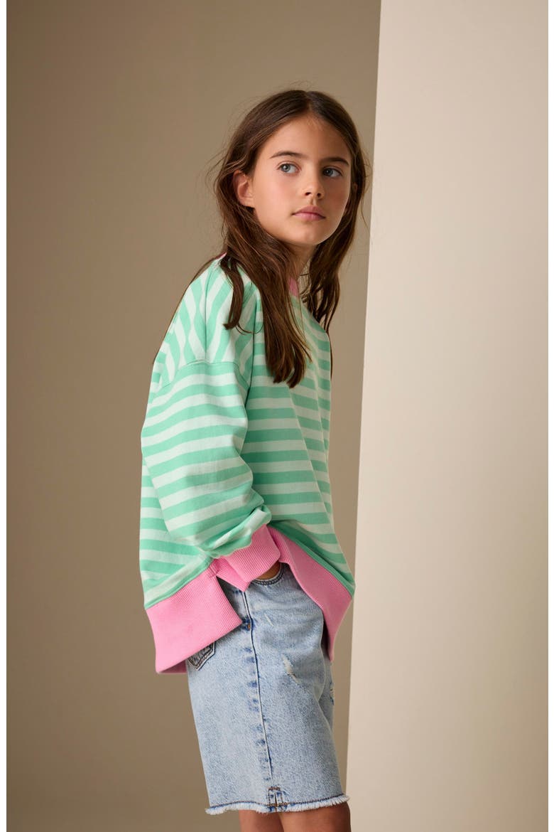 Kids' Stripe Oversize Cotton Sweatshirt, Alternate, color, GREEN