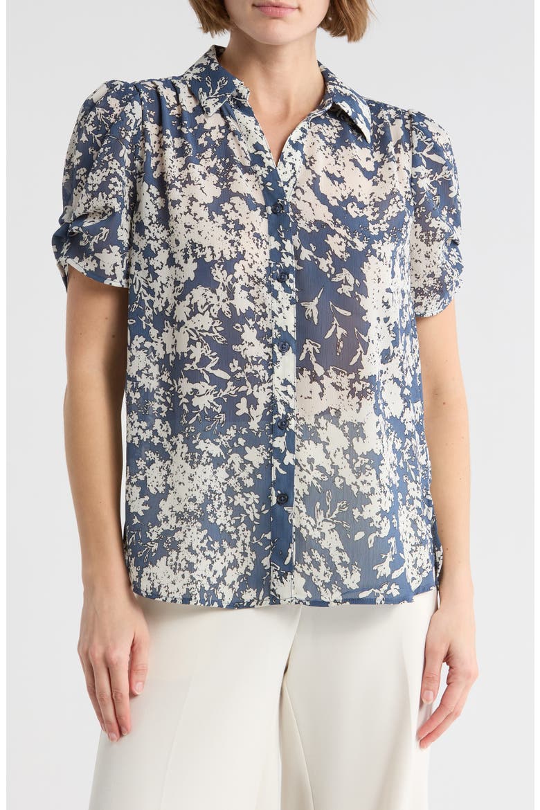 Patterned Pinch Sleeve Button-Up Shirt, Main, color, DUSTY BLUE FLORAL