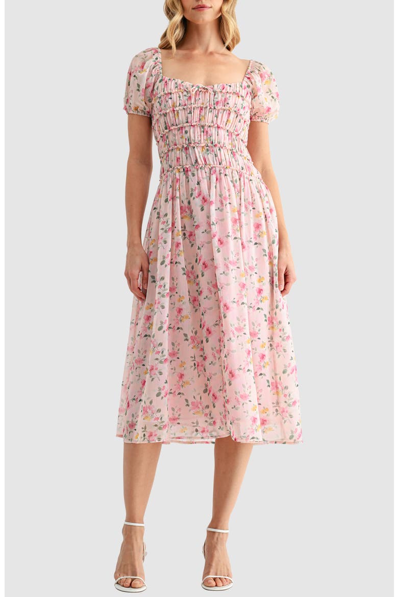 Chiffon Smocked Midi Dress, Main, color, BLUSH FLORAL