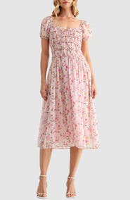 Lush Chiffon Smocked Midi Dress