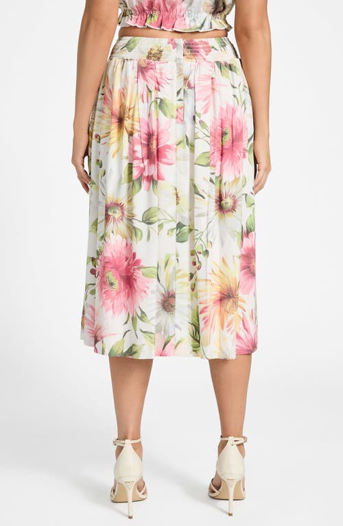 Guess Elodie Flare Midi Skirt In Painted Daisies Print