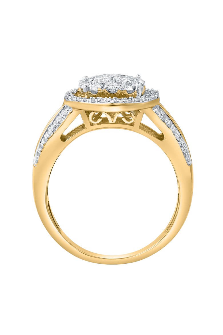 Valencia 0.90 Cts Natural Diamond Halo Cluster 14K Gold Ring, Alternate, color, 14K Yellow Gold