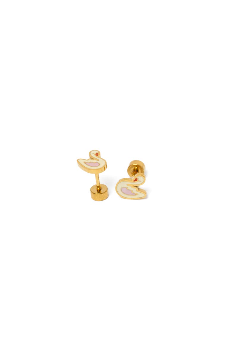 Pip Pop Swan Stud Earrings, Main, color, White