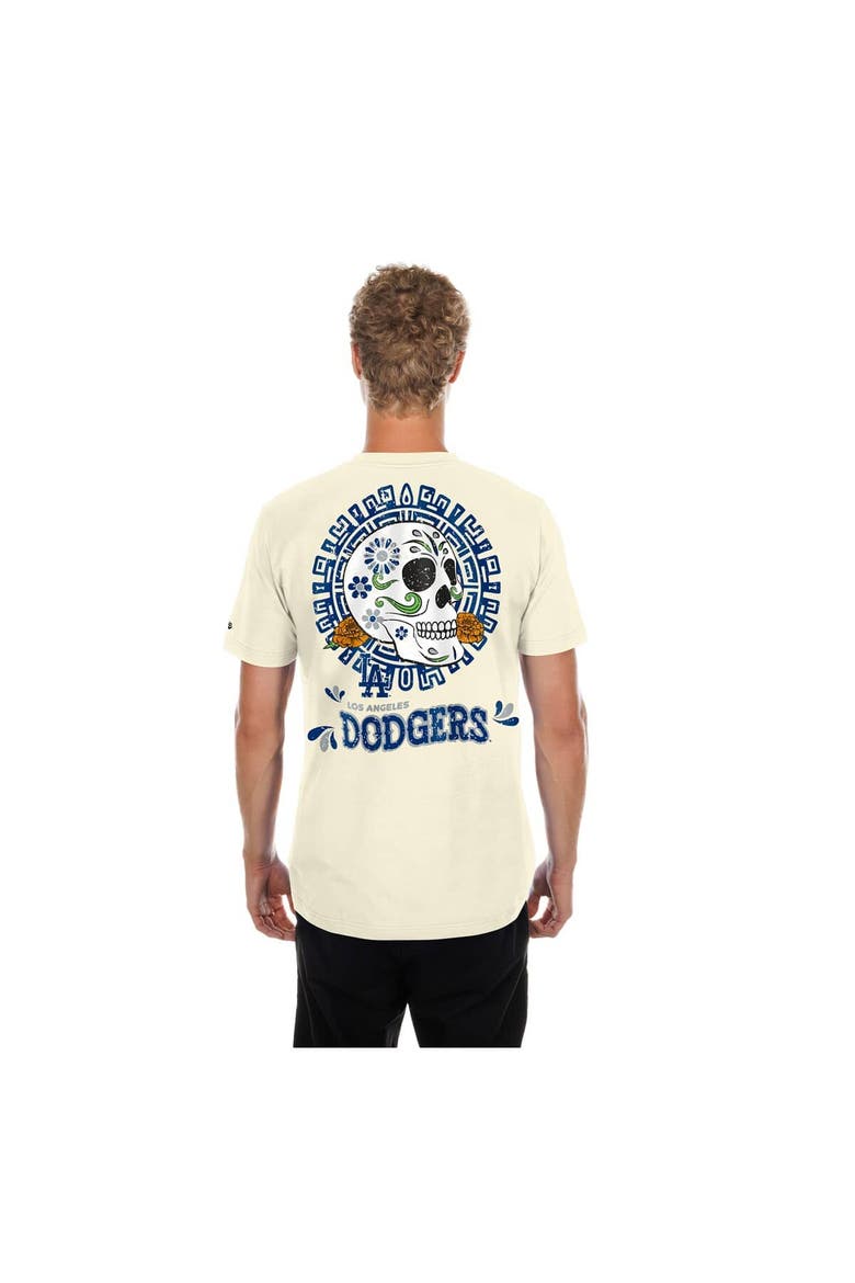 Men's New Era Natural Los Angeles Dodgers Dia de los Muertos Sugar Skull T-Shirt, Alternate, color, Natural