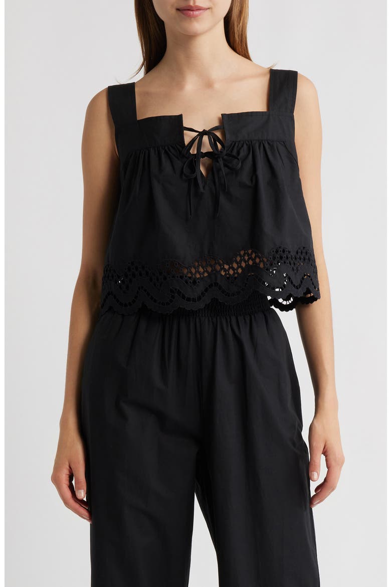 Blythe Tie Front Cotton Crop Top, Main, color, BLACK