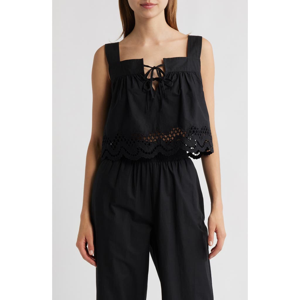 Rails Blythe Tie Front Cotton Crop Top In Black
