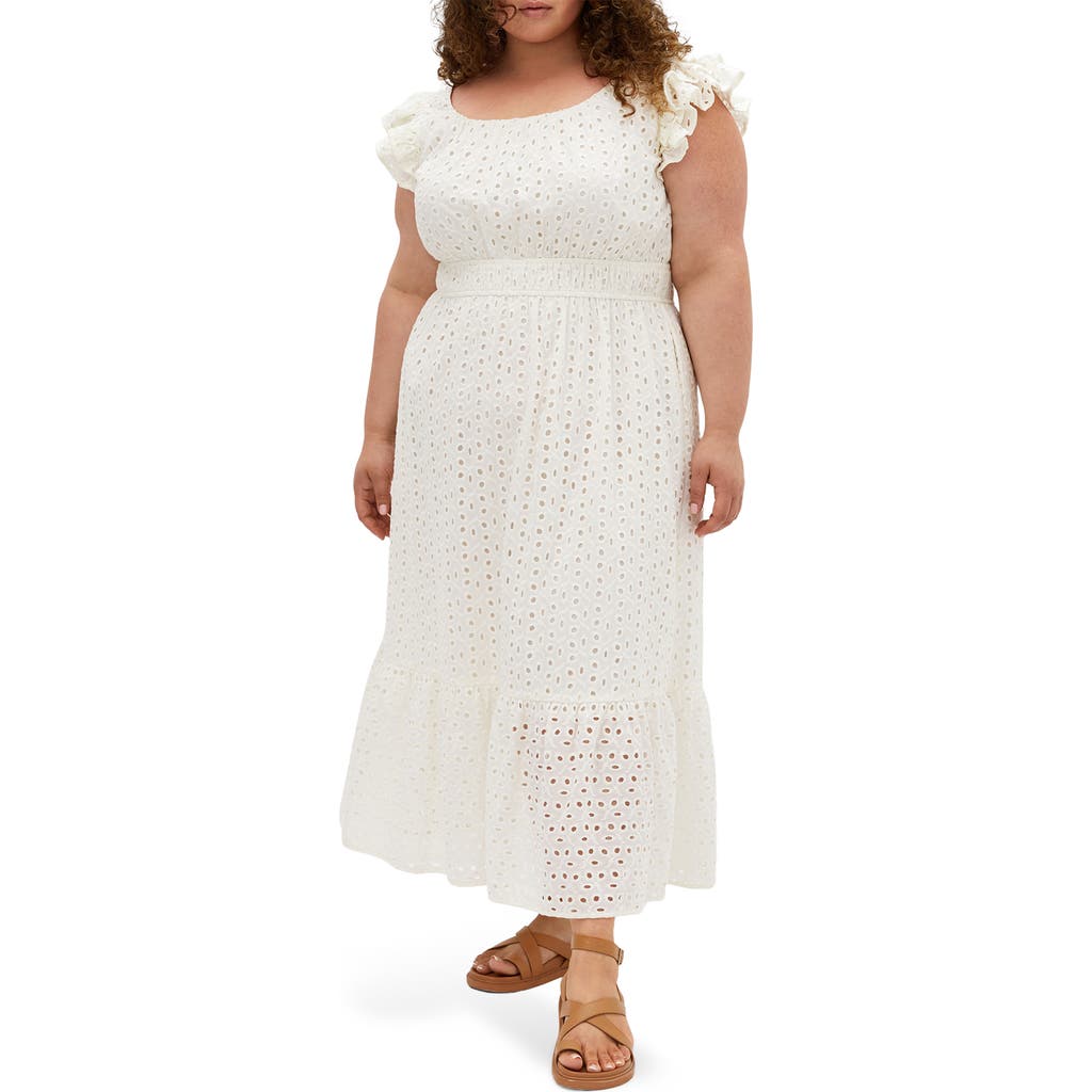 City Chic Sweet Broderie Anglaise Maxi Dress In White