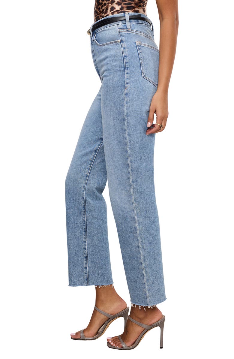 Good American Good Boy Raw Hem High Waist Ankle Straight Leg Jeans, Alternate, color, Indigo766