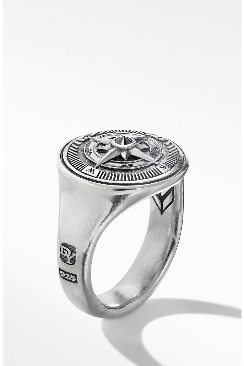 Maritime® Compass Signet Ring with Center Black Diamond, Alternate, color, SILVER/ BLACK DIAMOND