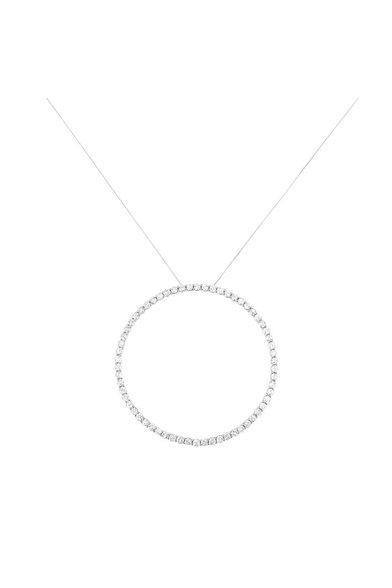 Silver 5.0 Cttw Prong Set Round-cut Diamond Open Circle Hoop Pendant Necklace, Alternate, color, White