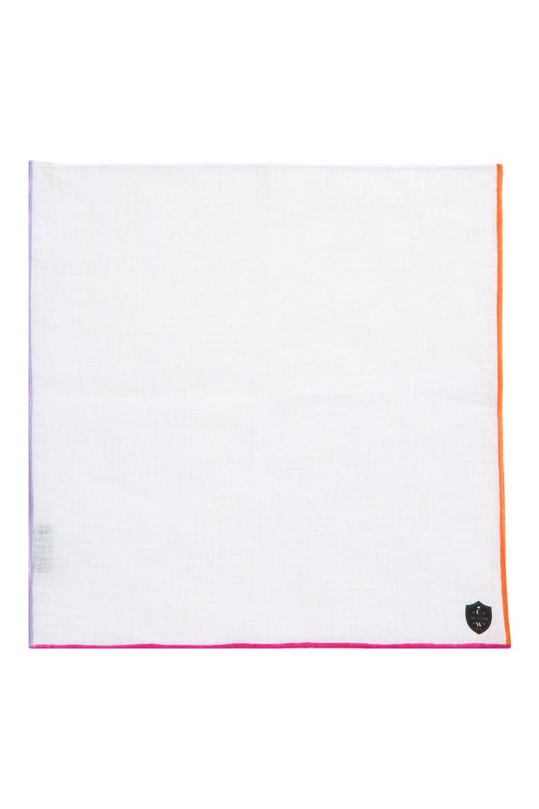 Multicolor Trim White Linen Pocket Square, Alternate, color, WHITE