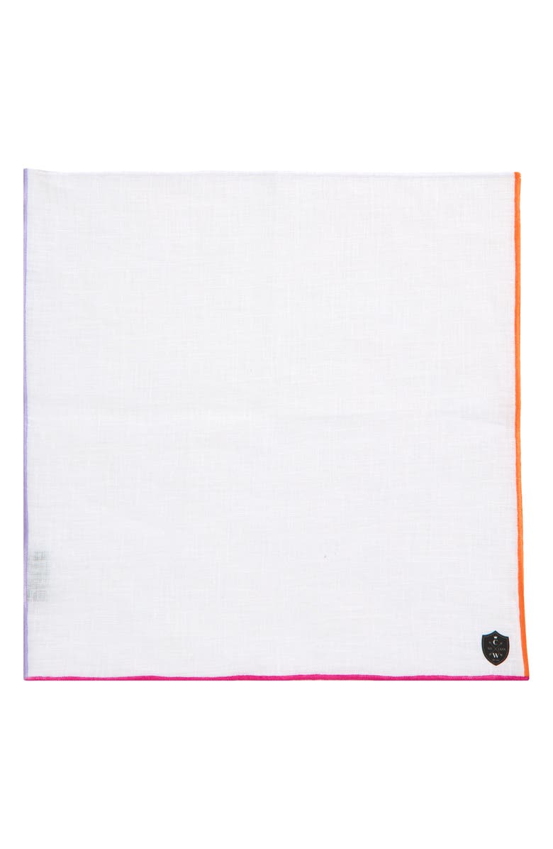CLIFTON WILSON Multicolor Trim White Linen Pocket Square, Alternate, color, White