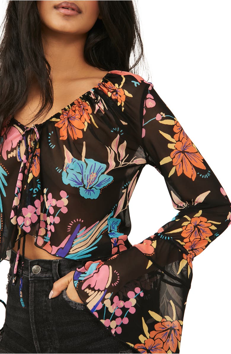 Free People Of Paradise Floral Bell Sleeve Blouse, Alternate, color, 