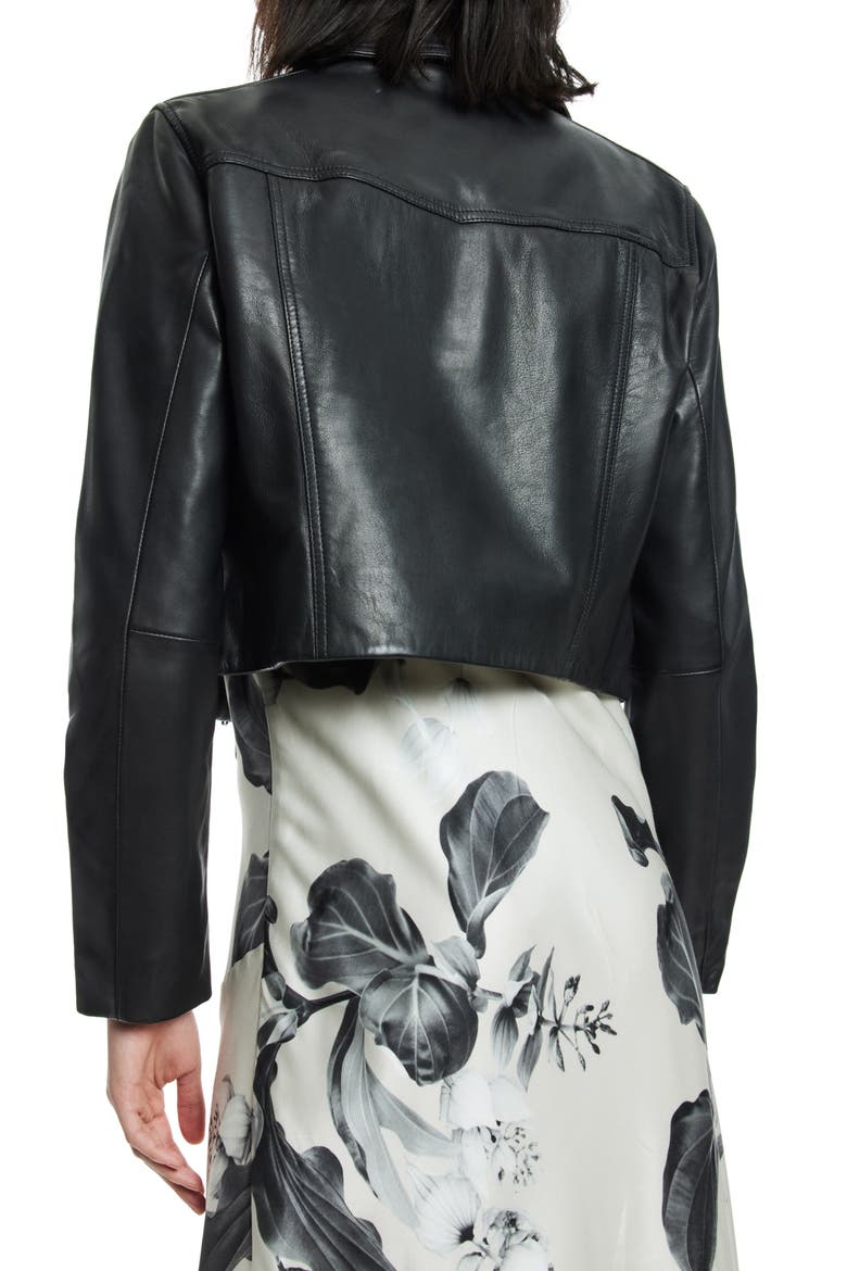 Elora Crop Leather Biker Jacket, Alternate, color, BLACK