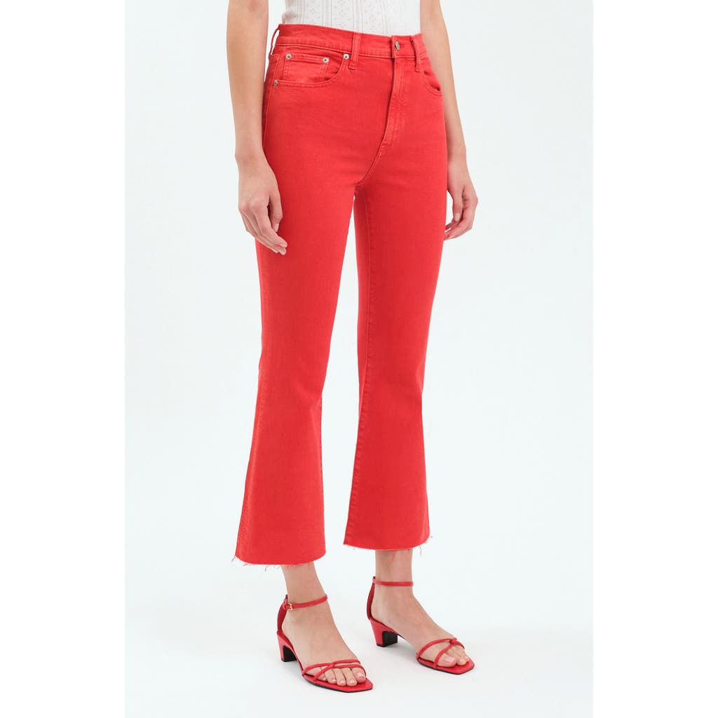 Daze Shy Girl High Waist Raw Hem Crop Flare Jeans In Cherry