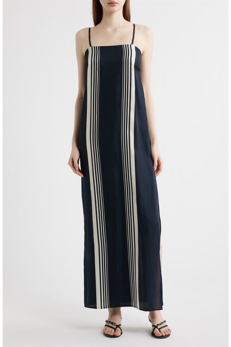 Suki Stripe Sleeveless Silk Blend Maxi Dress, Main, color, SALUTE SCARF PRINT