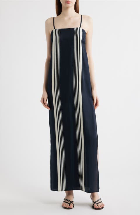 Suki Stripe Sleeveless Silk Blend Maxi Dress