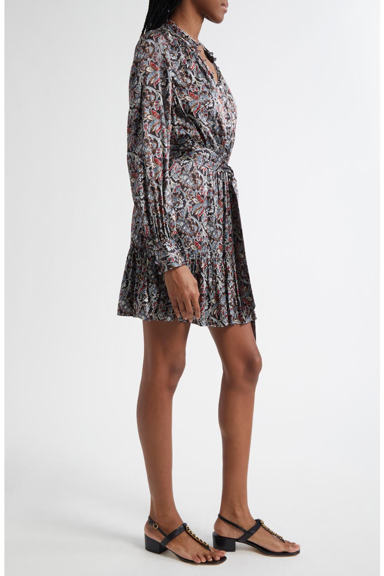Zoella Paisley Long Sleeve Silk Blend Minidress, Alternate, color, BLACK MULTI