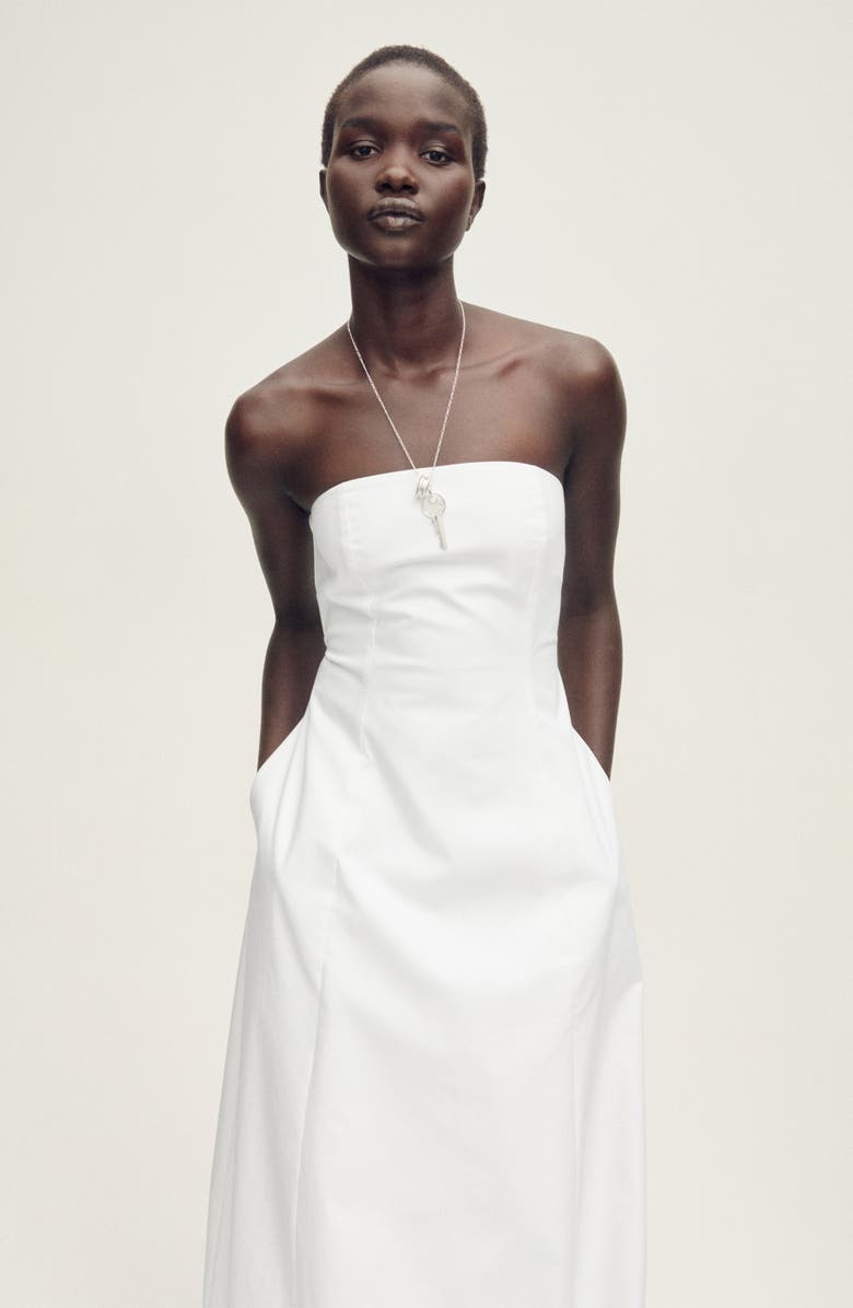 MANGO Strapless Puff Maxi Dress, Alternate, color, White