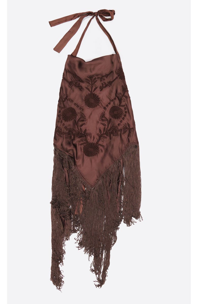 Bimba y Lola Embroidered Fringed Halter Top, Alternate, color, Brown