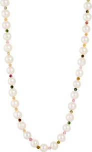 SAVVY CIE JEWELS Cultured Freshwater Pearl & Tourmaline Beaded Necklace