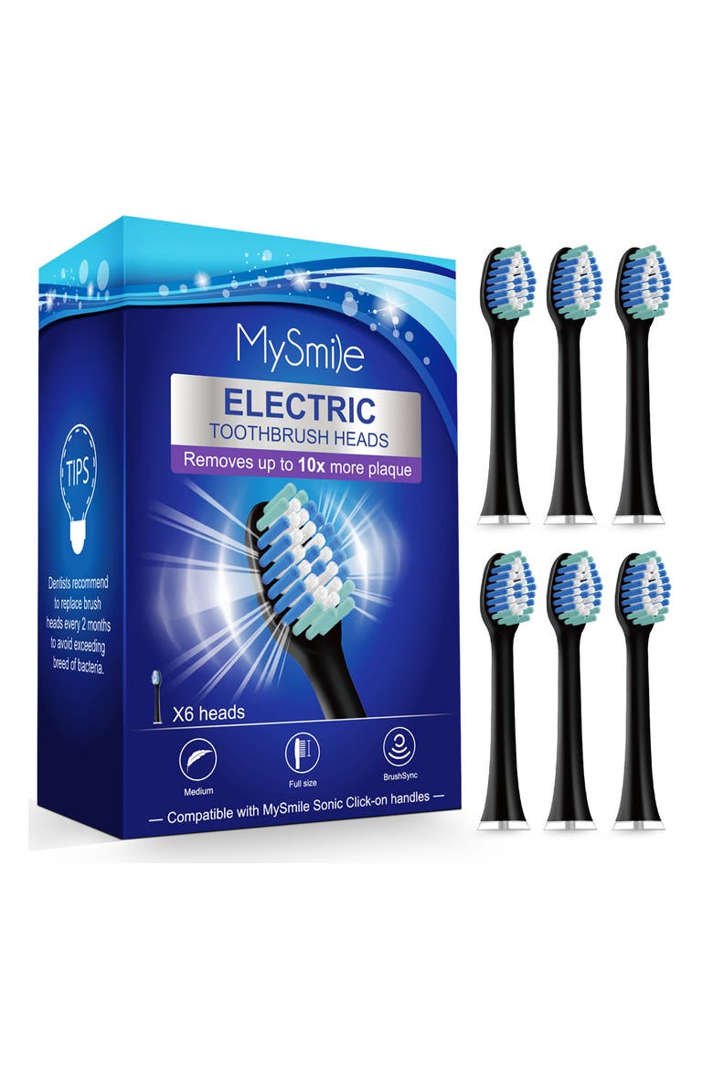 Electric Toothbrush Replacement Heads, 6 Packs, Main, color, Black