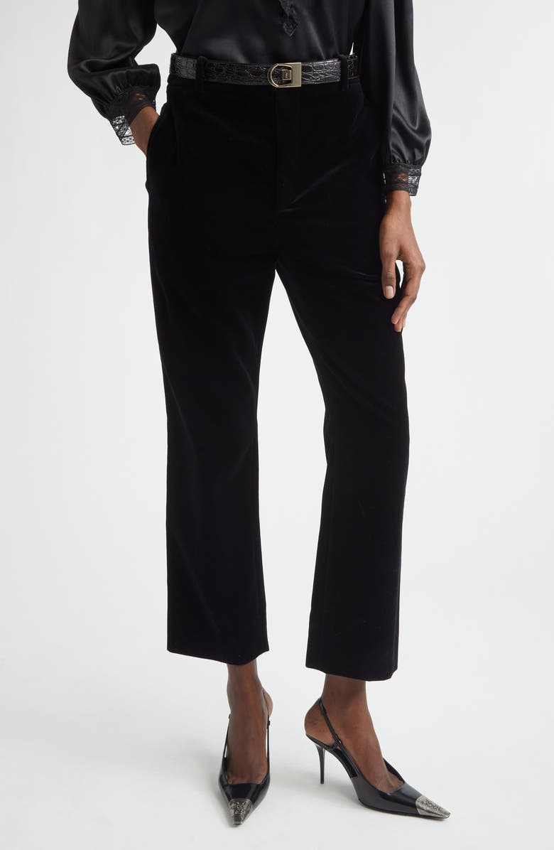 Saint Laurent High Waist Cotton Velour Pants, Main, color, Noir