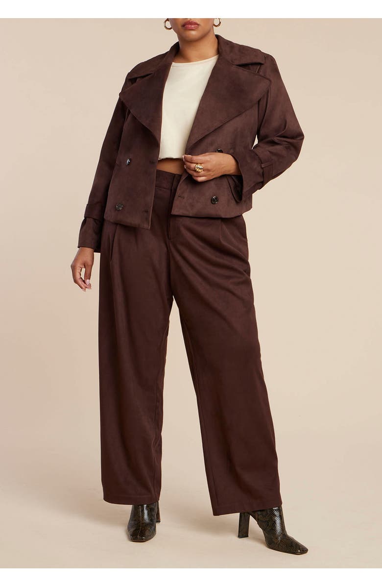 ELOQUII Cropped Faux Suede Trench Jacket, Alternate, color, Chicory Coffee