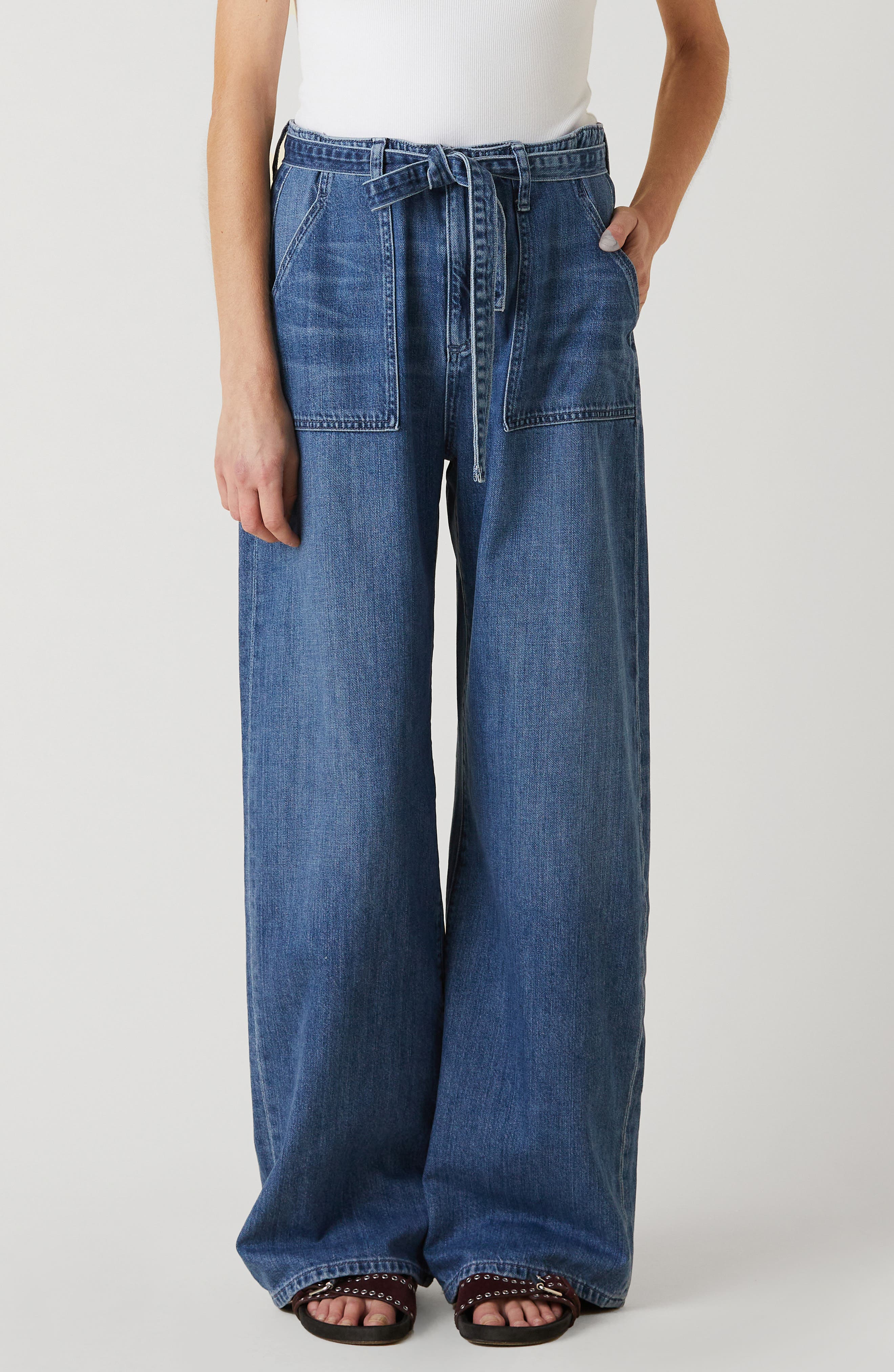 LE JEAN Rory Relaxed Tie Waist Wide Leg Jeans