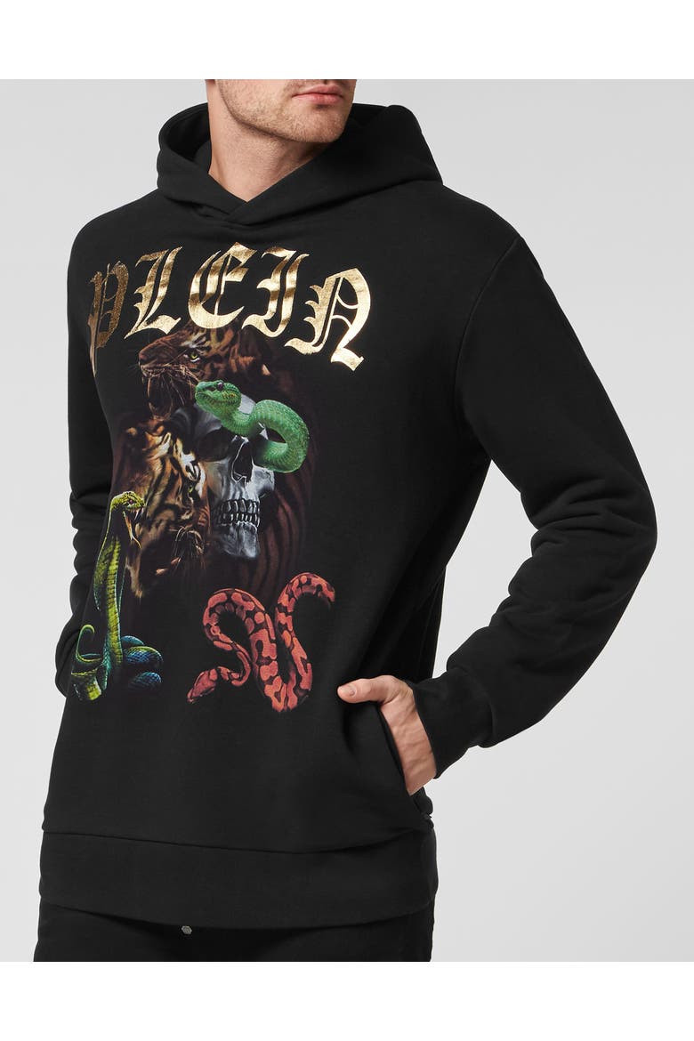 Hoodie Sweatshirt Relaxed Luxe Men, Main, color, black