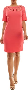 Nina Leonard Cutout Elbow Sleeve Sheath Dress