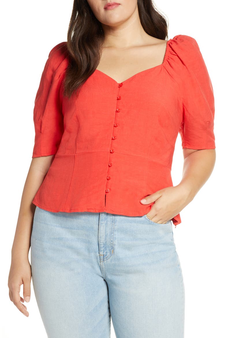 Front Button Fitted Top (Nordstrom Exclusive), Alternate, color, RED POPPY