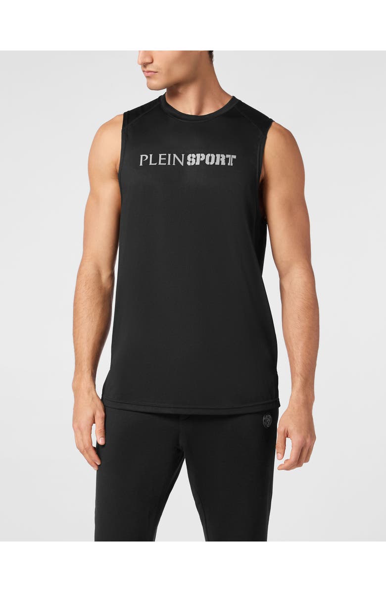 PLEIN SPORT Reflective Tank Top Round Neck Men, Main, color, Black