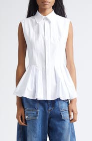 SPORTMAX Certosa Pleated Poplin Peplum Top