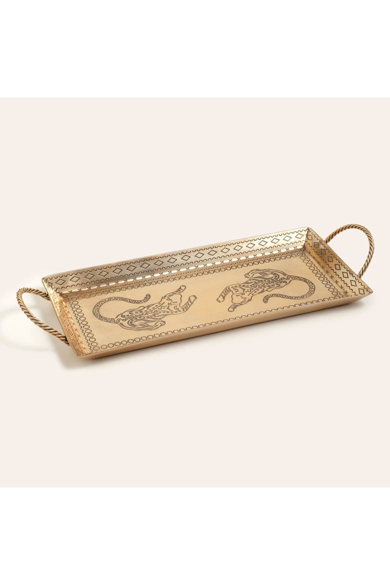 Nanpur Patterned Handle Metal Decorative Tray 16X7X2 In, Alternate, color, Gold
